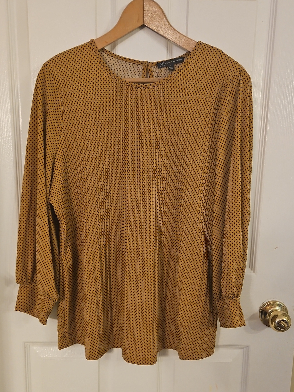Adrianna Papell Mustard with Black Dot Long-Sleeve Blouse